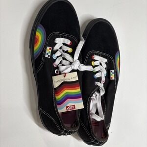 VANS Rainbow Sneakers Colored Eyelets Black Suede & Canvas Shoes Mens Size: 9